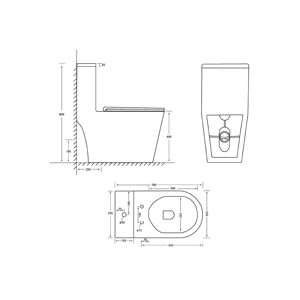 WAXX W11810 Rimless One Piece Tornado Flush Water Closet - Image 8