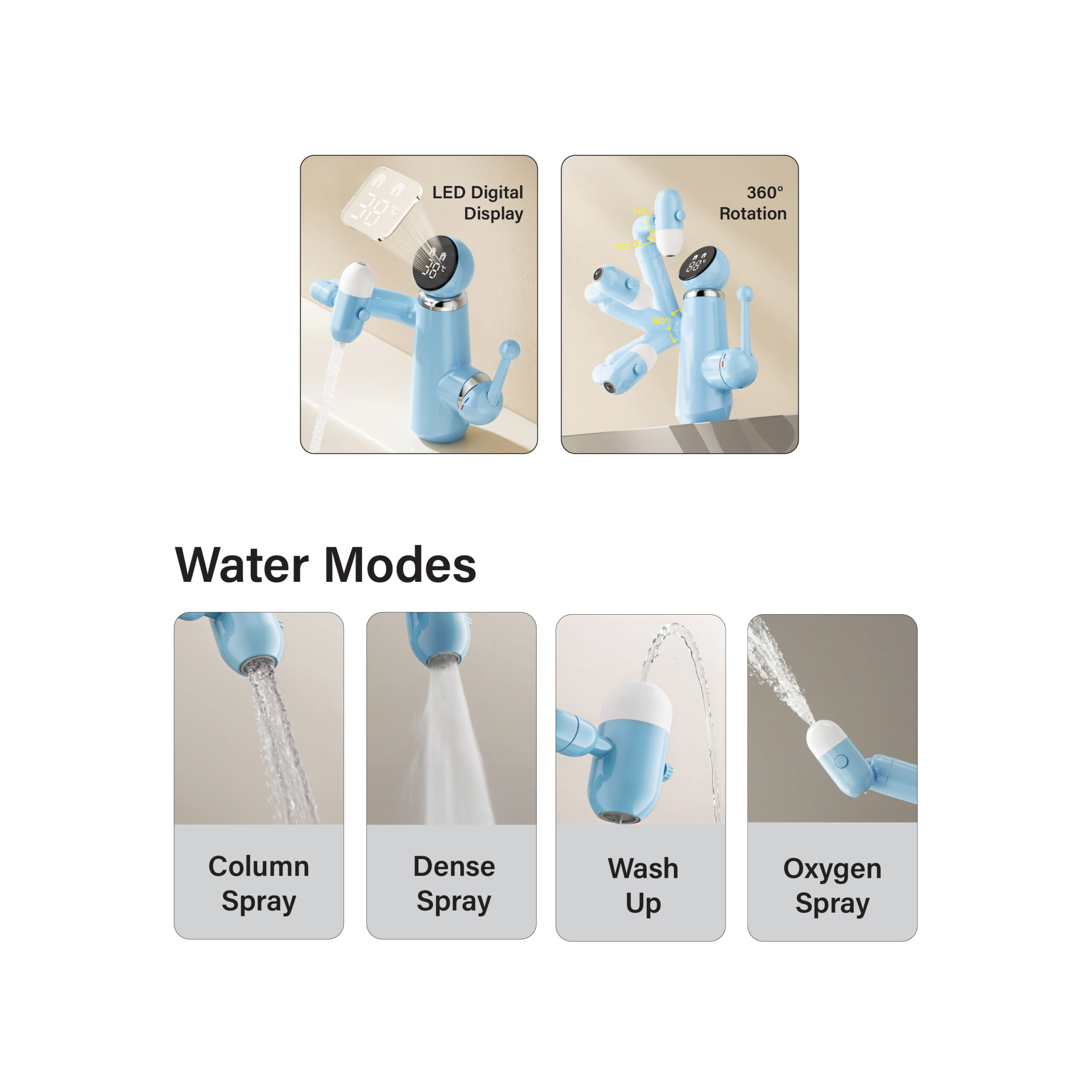 EVA EPM075 4 Modes Basin Mixer with Robotic Spout - Image 4